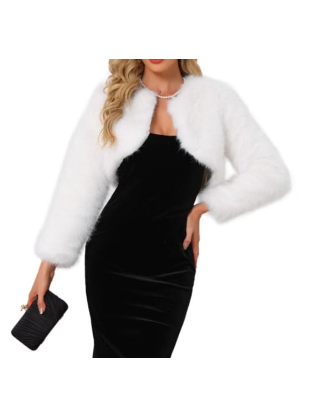 Women's Cropped Faux Fur Shrug Evening Wedding Bolero Fuzzy Jacket Coat